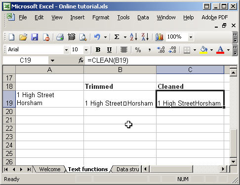 Excel text functions - trim and clean
